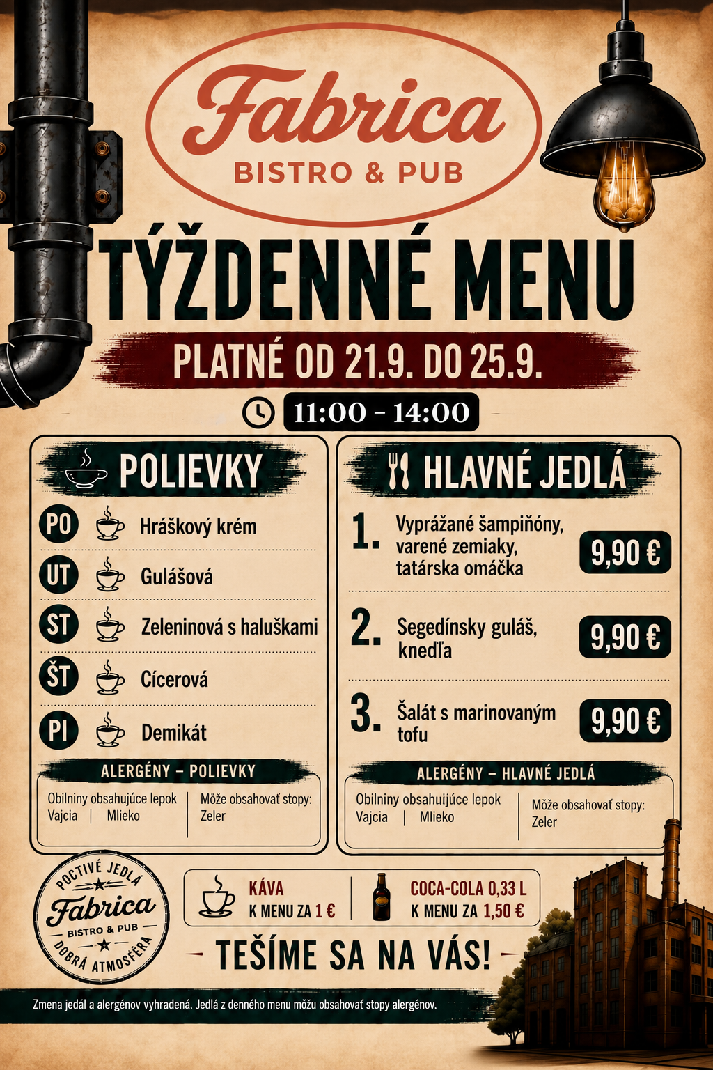 Týždenné menu Fabrica Bistro