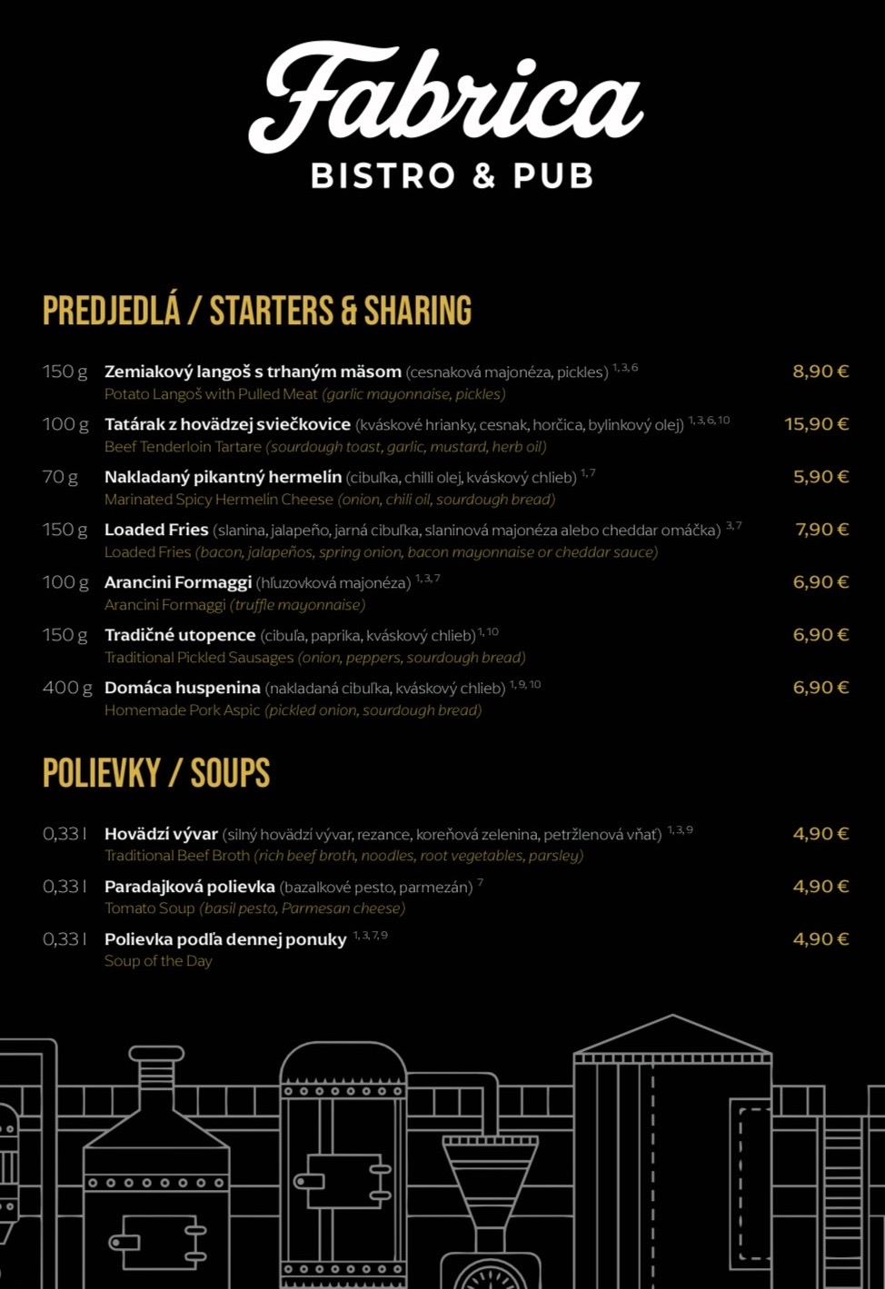 A la carte menu 1