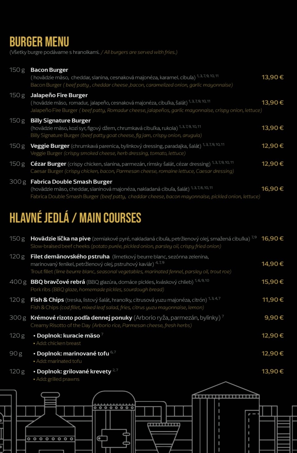 A la carte menu 2
